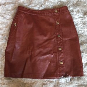 Cognac pleather skirt with buttons